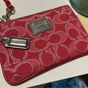 Coach Poppy Ruby Red and Silver Wristlet.